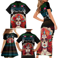 Personalised Mexico Day Of The Dead Family Matching Short Sleeve Bodycon Dress and Hawaiian Shirt Mexican La Catrina Dia de los Muertos - Wonder Print Shop