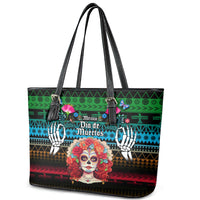 Mexico Day Of The Dead Leather Tote Bag Mexican La Catrina Dia de los Muertos - Wonder Print Shop