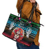 Mexico Day Of The Dead Leather Tote Bag Mexican La Catrina Dia de los Muertos - Wonder Print Shop