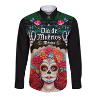 Personalised Mexico Day Of The Dead Long Sleeve Button Shirt Mexican La Catrina Dia de los Muertos - Wonder Print Shop