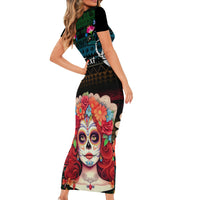 Personalised Mexico Day Of The Dead Short Sleeve Bodycon Dress Mexican La Catrina Dia de los Muertos - Wonder Print Shop