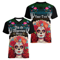 Personalised Mexico Day Of The Dead Women V Neck T Shirt Mexican La Catrina Dia de los Muertos - Wonder Print Shop