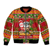 Personalised Hawaii Surfing Santa Christmas Bomber Jacket Tropical Pineapple Mele Kalikimaka Quilt Pattern - Wonder Print Shop