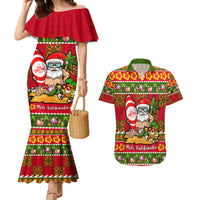 Personalised Hawaii Surfing Santa Christmas Couples Matching Mermaid Dress and Hawaiian Shirt Tropical Pineapple Mele Kalikimaka Quilt Pattern - Wonder Print Shop