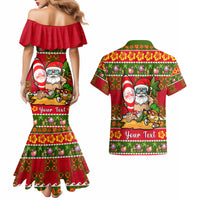 Personalised Hawaii Surfing Santa Christmas Couples Matching Mermaid Dress and Hawaiian Shirt Tropical Pineapple Mele Kalikimaka Quilt Pattern - Wonder Print Shop