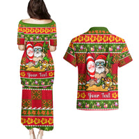 Personalised Hawaii Surfing Santa Christmas Couples Matching Puletasi Dress and Hawaiian Shirt Tropical Pineapple Mele Kalikimaka Quilt Pattern - Wonder Print Shop