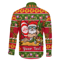 Personalised Hawaii Surfing Santa Christmas Family Matching Off Shoulder Long Sleeve Dress and Hawaiian Shirt Tropical Pineapple Mele Kalikimaka Quilt Pattern - Wonder Print Shop