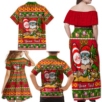 Personalised Hawaii Surfing Santa Christmas Family Matching Off Shoulder Maxi Dress and Hawaiian Shirt Tropical Pineapple Mele Kalikimaka Quilt Pattern - Wonder Print Shop