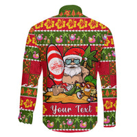 Personalised Hawaii Surfing Santa Christmas Family Matching Short Sleeve Bodycon Dress and Hawaiian Shirt Tropical Pineapple Mele Kalikimaka Quilt Pattern - Wonder Print Shop