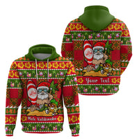 Personalised Hawaii Surfing Santa Christmas Hoodie Tropical Pineapple Mele Kalikimaka Quilt Pattern - Wonder Print Shop