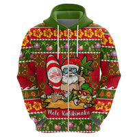 Personalised Hawaii Surfing Santa Christmas Hoodie Tropical Pineapple Mele Kalikimaka Quilt Pattern - Wonder Print Shop