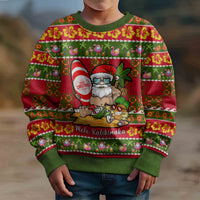 Personalised Hawaii Surfing Santa Christmas Kid Ugly Christmas Sweater Tropical Pineapple Mele Kalikimaka Quilt Pattern - Wonder Print Shop