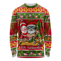 Personalised Hawaii Surfing Santa Christmas Long Sleeve Shirt Tropical Pineapple Mele Kalikimaka Quilt Pattern - Wonder Print Shop