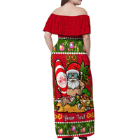 Personalised Hawaii Surfing Santa Christmas Off Shoulder Maxi Dress Tropical Pineapple Mele Kalikimaka Quilt Pattern - Wonder Print Shop