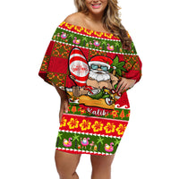 Personalised Hawaii Surfing Santa Christmas Off Shoulder Short Dress Tropical Pineapple Mele Kalikimaka Quilt Pattern - Wonder Print Shop