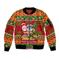 Personalised Hawaii Surfing Santa Christmas Sleeve Zip Bomber Jacket Tropical Pineapple Mele Kalikimaka Quilt Pattern - Wonder Print Shop