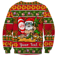 Personalised Hawaii Surfing Santa Christmas Sweatshirt Tropical Pineapple Mele Kalikimaka Quilt Pattern - Wonder Print Shop