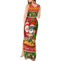 Personalised Hawaii Surfing Santa Christmas Tank Maxi Dress Tropical Pineapple Mele Kalikimaka Quilt Pattern - Wonder Print Shop