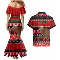 Personalised New Zealand Christmas Couples Matching Mermaid Dress and Hawaiian Shirt Aotearoa Kiwi Meri Kirihimete Red Version - Wonder Print Shop