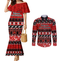personalised-new-zealand-christmas-couples-matching-mermaid-dress-and-long-sleeve-button-shirt-aotearoa-kiwi-meri-kirihimete-red-version