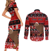 Personalised New Zealand Christmas Couples Matching Short Sleeve Bodycon Dress and Long Sleeve Button Shirt Aotearoa Kiwi Meri Kirihimete Red Version - Wonder Print Shop