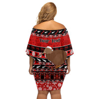 Personalised New Zealand Christmas Family Matching Off Shoulder Short Dress and Hawaiian Shirt Aotearoa Kiwi Meri Kirihimete Red Version - Wonder Print Shop