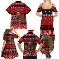 Personalised New Zealand Christmas Family Matching Summer Maxi Dress and Hawaiian Shirt Aotearoa Kiwi Meri Kirihimete Red Version - Wonder Print Shop