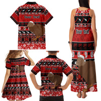 Personalised New Zealand Christmas Family Matching Tank Maxi Dress and Hawaiian Shirt Aotearoa Kiwi Meri Kirihimete Red Version - Wonder Print Shop