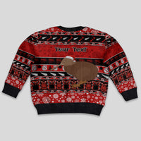 Personalised New Zealand Christmas Kid Ugly Christmas Sweater Aotearoa Kiwi Meri Kirihimete Red Version - Wonder Print Shop