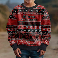 Personalised New Zealand Christmas Kid Ugly Christmas Sweater Aotearoa Kiwi Meri Kirihimete Red Version - Wonder Print Shop
