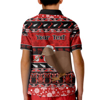Personalised New Zealand Christmas Kid Polo Shirt Aotearoa Kiwi Meri Kirihimete Red Version - Wonder Print Shop