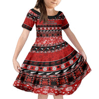 Personalised New Zealand Christmas Kid Short Sleeve Dress Aotearoa Kiwi Meri Kirihimete Red Version - Wonder Print Shop