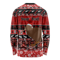 Personalised New Zealand Christmas Long Sleeve Shirt Aotearoa Kiwi Meri Kirihimete Red Version - Wonder Print Shop