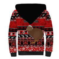 Personalised New Zealand Christmas Sherpa Hoodie Aotearoa Kiwi Meri Kirihimete Red Version - Wonder Print Shop