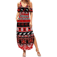 Personalised New Zealand Christmas Summer Maxi Dress Aotearoa Kiwi Meri Kirihimete Red Version - Wonder Print Shop