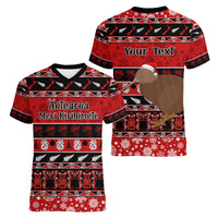 Personalised New Zealand Christmas Women V Neck T Shirt Aotearoa Kiwi Meri Kirihimete Red Version - Wonder Print Shop