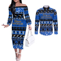 personalised-new-zealand-christmas-couples-matching-off-the-shoulder-long-sleeve-dress-and-long-sleeve-button-shirt-aotearoa-kiwi-meri-kirihimete-blue-version