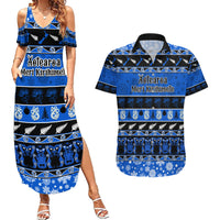 Personalised New Zealand Christmas Couples Matching Summer Maxi Dress and Hawaiian Shirt Aotearoa Kiwi Meri Kirihimete Blue Version - Wonder Print Shop