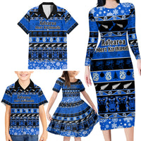 Personalised New Zealand Christmas Family Matching Long Sleeve Bodycon Dress and Hawaiian Shirt Aotearoa Kiwi Meri Kirihimete Blue Version - Wonder Print Shop