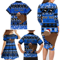 Personalised New Zealand Christmas Family Matching Long Sleeve Bodycon Dress and Hawaiian Shirt Aotearoa Kiwi Meri Kirihimete Blue Version - Wonder Print Shop