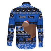 Personalised New Zealand Christmas Family Matching Long Sleeve Bodycon Dress and Hawaiian Shirt Aotearoa Kiwi Meri Kirihimete Blue Version - Wonder Print Shop