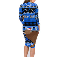 Personalised New Zealand Christmas Family Matching Long Sleeve Bodycon Dress and Hawaiian Shirt Aotearoa Kiwi Meri Kirihimete Blue Version - Wonder Print Shop