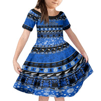 Personalised New Zealand Christmas Family Matching Off Shoulder Long Sleeve Dress and Hawaiian Shirt Aotearoa Kiwi Meri Kirihimete Blue Version - Wonder Print Shop