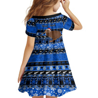 Personalised New Zealand Christmas Family Matching Off Shoulder Long Sleeve Dress and Hawaiian Shirt Aotearoa Kiwi Meri Kirihimete Blue Version - Wonder Print Shop