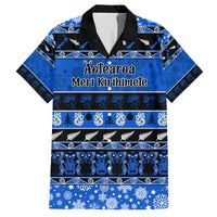 Personalised New Zealand Christmas Family Matching Off Shoulder Long Sleeve Dress and Hawaiian Shirt Aotearoa Kiwi Meri Kirihimete Blue Version - Wonder Print Shop
