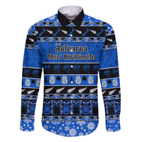 Personalised New Zealand Christmas Family Matching Off Shoulder Long Sleeve Dress and Hawaiian Shirt Aotearoa Kiwi Meri Kirihimete Blue Version - Wonder Print Shop