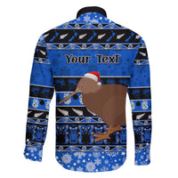 Personalised New Zealand Christmas Family Matching Off Shoulder Long Sleeve Dress and Hawaiian Shirt Aotearoa Kiwi Meri Kirihimete Blue Version - Wonder Print Shop
