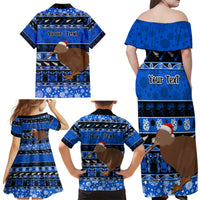 Personalised New Zealand Christmas Family Matching Off Shoulder Maxi Dress and Hawaiian Shirt Aotearoa Kiwi Meri Kirihimete Blue Version - Wonder Print Shop