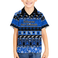 Personalised New Zealand Christmas Family Matching Off Shoulder Maxi Dress and Hawaiian Shirt Aotearoa Kiwi Meri Kirihimete Blue Version - Wonder Print Shop