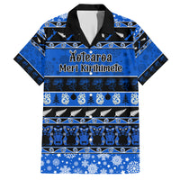 Personalised New Zealand Christmas Family Matching Short Sleeve Bodycon Dress and Hawaiian Shirt Aotearoa Kiwi Meri Kirihimete Blue Version - Wonder Print Shop